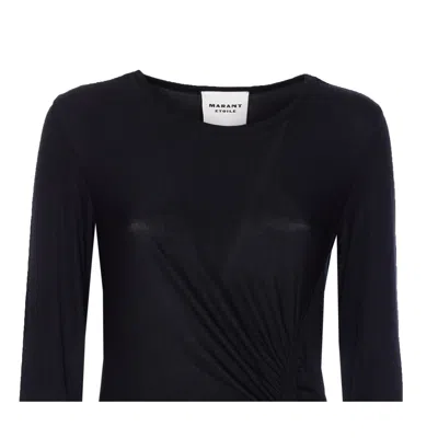 Isabel Marant Étoile Crewneck Long Sleeve Midi Dress With Ruched Detailing In Blue