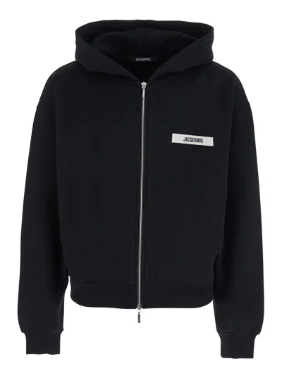 Jacquemus The Gros Grain Zip-up Hooded Sweatshirt In Black