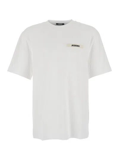 Jacquemus 'le T-shirt Gros Grain' White T-shirt With Logo Patch On The Front