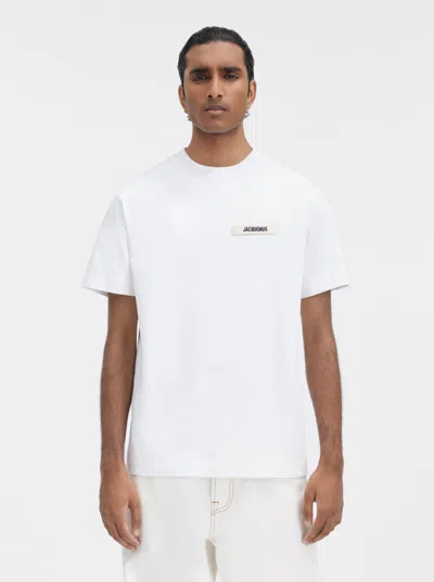 Jacquemus 'le T-shirt Gros Grain' White T-shirt With Logo Patch On The Front