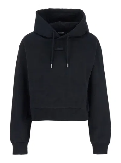 Jacquemus Le Grosgrain Logo Cotton Fleece Crop Hoodie