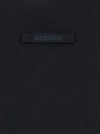 Jacquemus Black Fitted T-shirt With Logo Patch In Stretch Cotton Woman