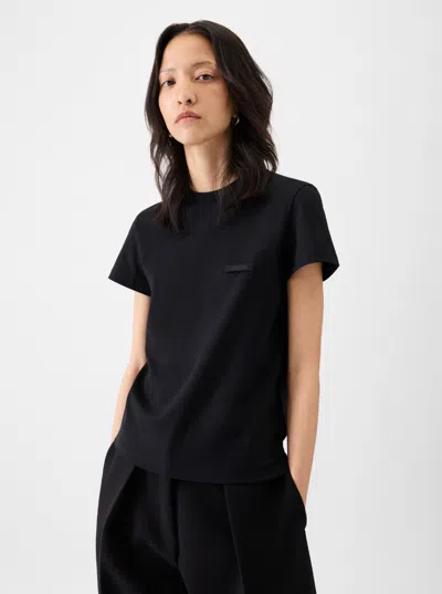 Jacquemus Black Fitted T-shirt With Logo Patch In Stretch Cotton Woman In Black