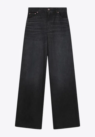 Chloé Wide-leg Cotton Trousers With Belt Loops In Black