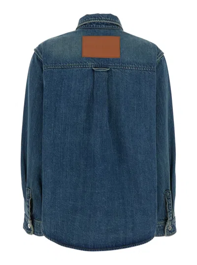 Jil Sander Women Blue Shirt With Classic Collar And Logo Patch On The Rear In Denim Woman In Blue