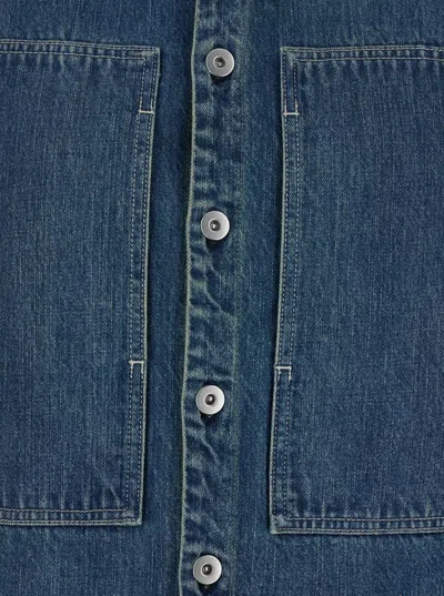 Jil Sander Women Blue Shirt With Classic Collar And Logo Patch On The Rear In Denim Woman In Blue