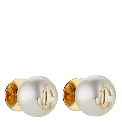 Jimmy Choo Pearl Lobo Earrings Gold-tone Hardware In White