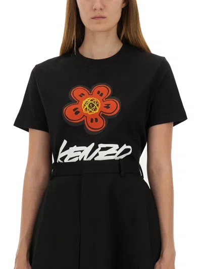 Kenzo Futura Graphic Print Boke Flower T-shirt In Black