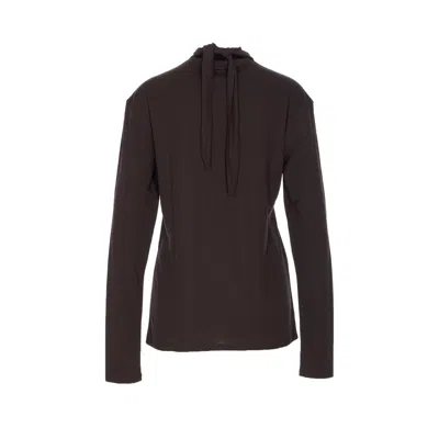 Lemaire Long Sleeved Top With Scarf Detail In Black