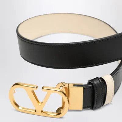 Valentino Garavani Reversible Vlogo Signature Belt In Black/butter White In Black