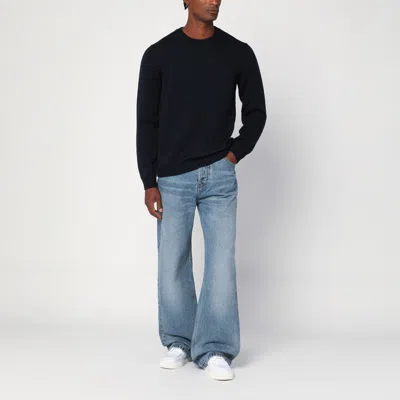 Roberto Collina Navy Blue Crew Neck Wool Sweater In Blue