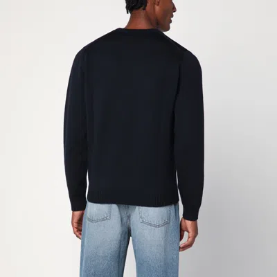 Roberto Collina Navy Blue Crew Neck Wool Sweater In Blue