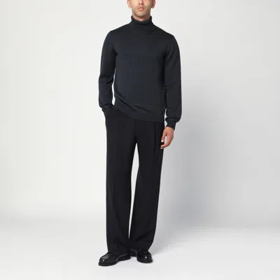 Roberto Collina Anthracite Grey Wool Turtleneck Sweater In Blue