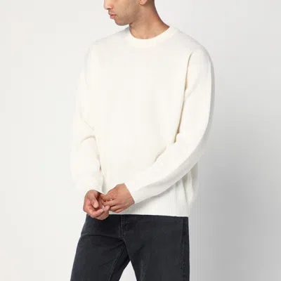 Roberto Collina Crew Neck Cotton Blend Brushed Sweater In White