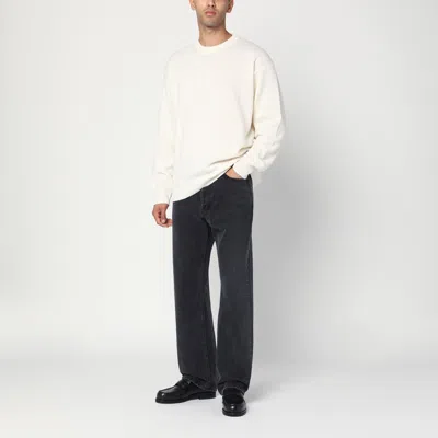Roberto Collina Crew Neck Cotton Blend Brushed Sweater In White