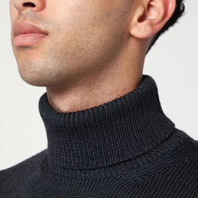 Roberto Collina Anthracite Grey Wool Turtleneck Sweater In Blue