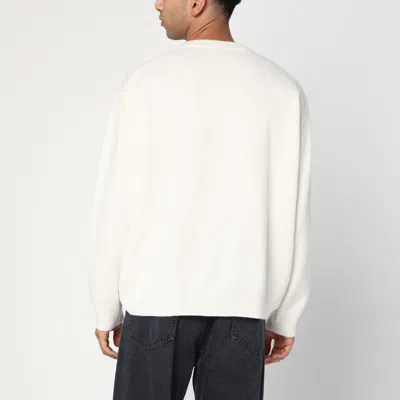 Roberto Collina Crew Neck Cotton Blend Brushed Sweater In White