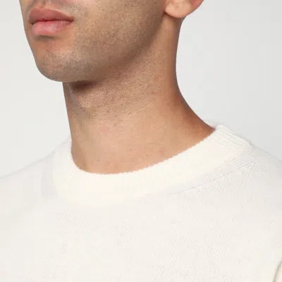 Roberto Collina Crew Neck Cotton Blend Brushed Sweater In White