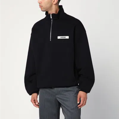Jacquemus Grog Grain Zip-neck Sweatshirt In Black