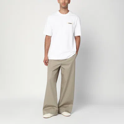 Jacquemus 'le T-shirt Gros Grain' White T-shirt With Logo Patch On The Front