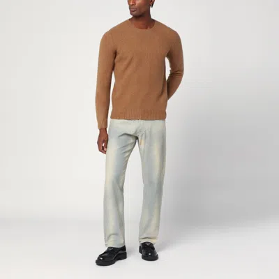 Drumohr Man Sweater Camel Size 48 Lambswool In Brown