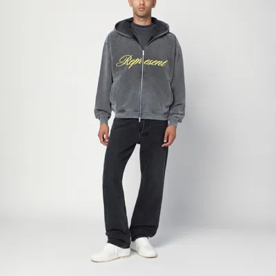 Represent Mens Script Logo Zip-up Cotton Hoody Vintage Grey