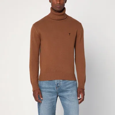 Ami Alexandre Mattiussi Ami Paris Hazelnut Ami De Coeur Turtleneck Sweater In Brown