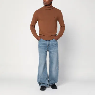 Ami Alexandre Mattiussi Ami Paris Hazelnut Ami De Coeur Turtleneck Sweater In Brown