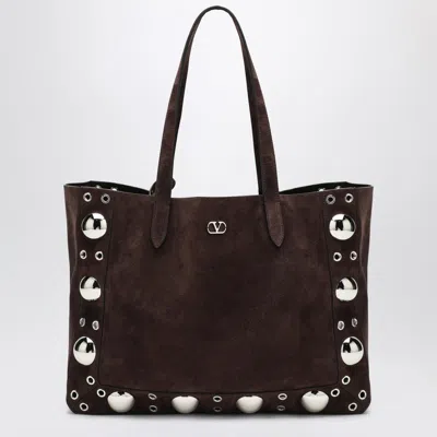 Valentino Medium Nellcôte Tote In Dark Brown Suede