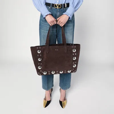 Valentino Medium Nellcôte Tote In Dark Brown Suede