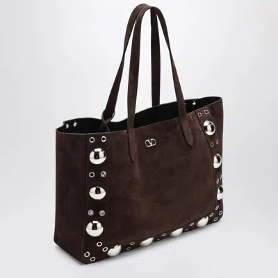 Valentino Medium Nellcôte Tote In Dark Brown Suede