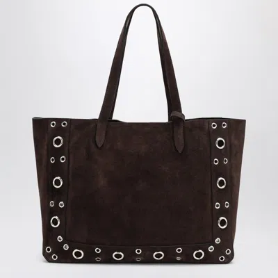 Valentino Medium Nellcôte Tote In Dark Brown Suede