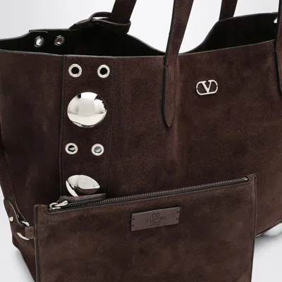 Valentino Medium Nellcôte Tote In Dark Brown Suede