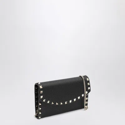 Valentino Black Rockstud Crossbody Wallet In Black