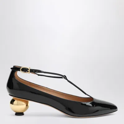 Ferragamo Round Toe T-bar Strap Gold Heel
