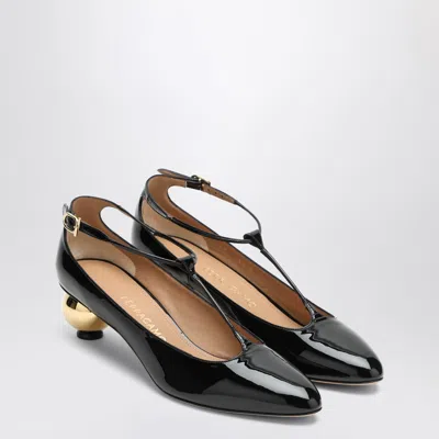 Ferragamo Round Toe T-bar Strap Gold Heel