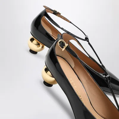 Ferragamo Round Toe T-bar Strap Gold Heel