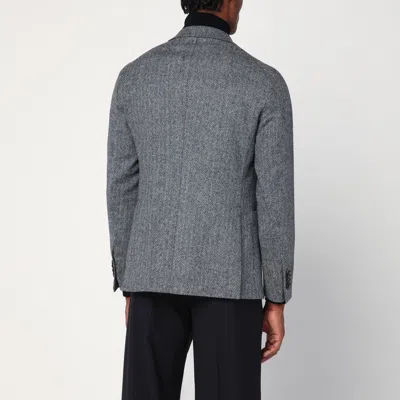 Tagliatore Grey Single-breasted Jacket Herringbone Pattern In Gray