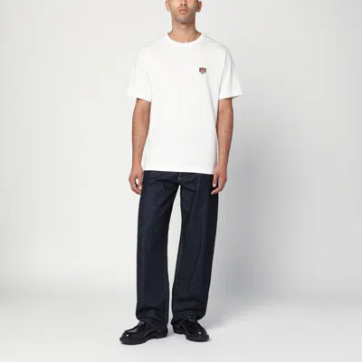 Kenzo White Crewneck T-shirt With Logo Patch On The Front In Cotton Man