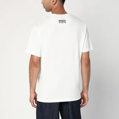 Kenzo White Crewneck T-shirt With Logo Patch On The Front In Cotton Man