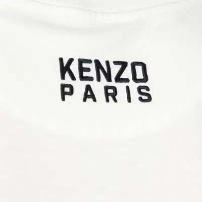 Kenzo White Crewneck T-shirt With Logo Patch On The Front In Cotton Man