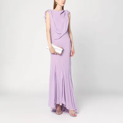 Alberta Ferretti Long Dress With Light Purple Ruffles Women In Purple