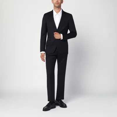 Tagliatore Blue Single-breasted Wool Suit In Black