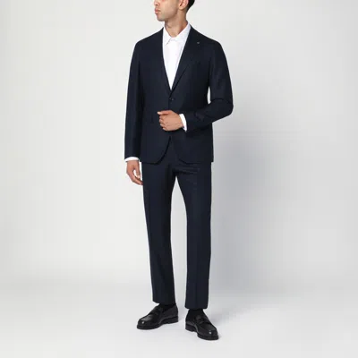 Tagliatore Single-breasted Blue Wool And Cashmere Suit In Black
