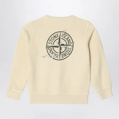 Stone Island Ivory Cotton Crewneck Sweatshirt With Logo In Brown