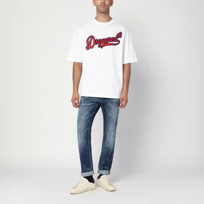 Dsquared2 Mens White Embossed Text-print Loose-fit Cotton T-shirt Xl In White