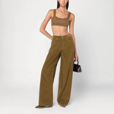 Haikure Wide Moss Green Corduroy Trousers In Brown