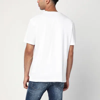 Dsquared2 Men White Crewneck T-shirt With Logo Lettering On The Front In Cotton Man In White