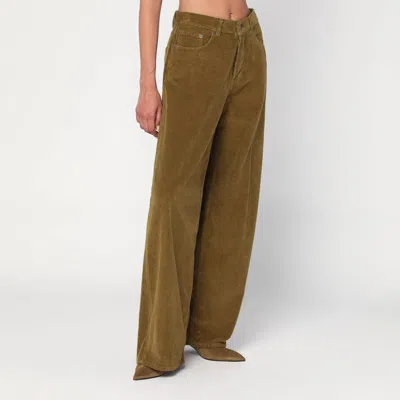 Haikure Wide Moss Green Corduroy Trousers In Brown