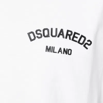Dsquared2 Men White Crewneck T-shirt With Logo Lettering On The Front In Cotton Man In White